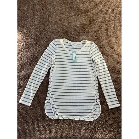 Market & Spruce Tops - Market & Spruce Zansia Curved Hem Knit Top Off-White Grey Stripe XS WK10069A